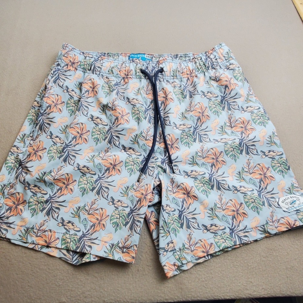 Beach Bros. Men's Tropical Print Blue Green Peach Swim Trunks Size XL